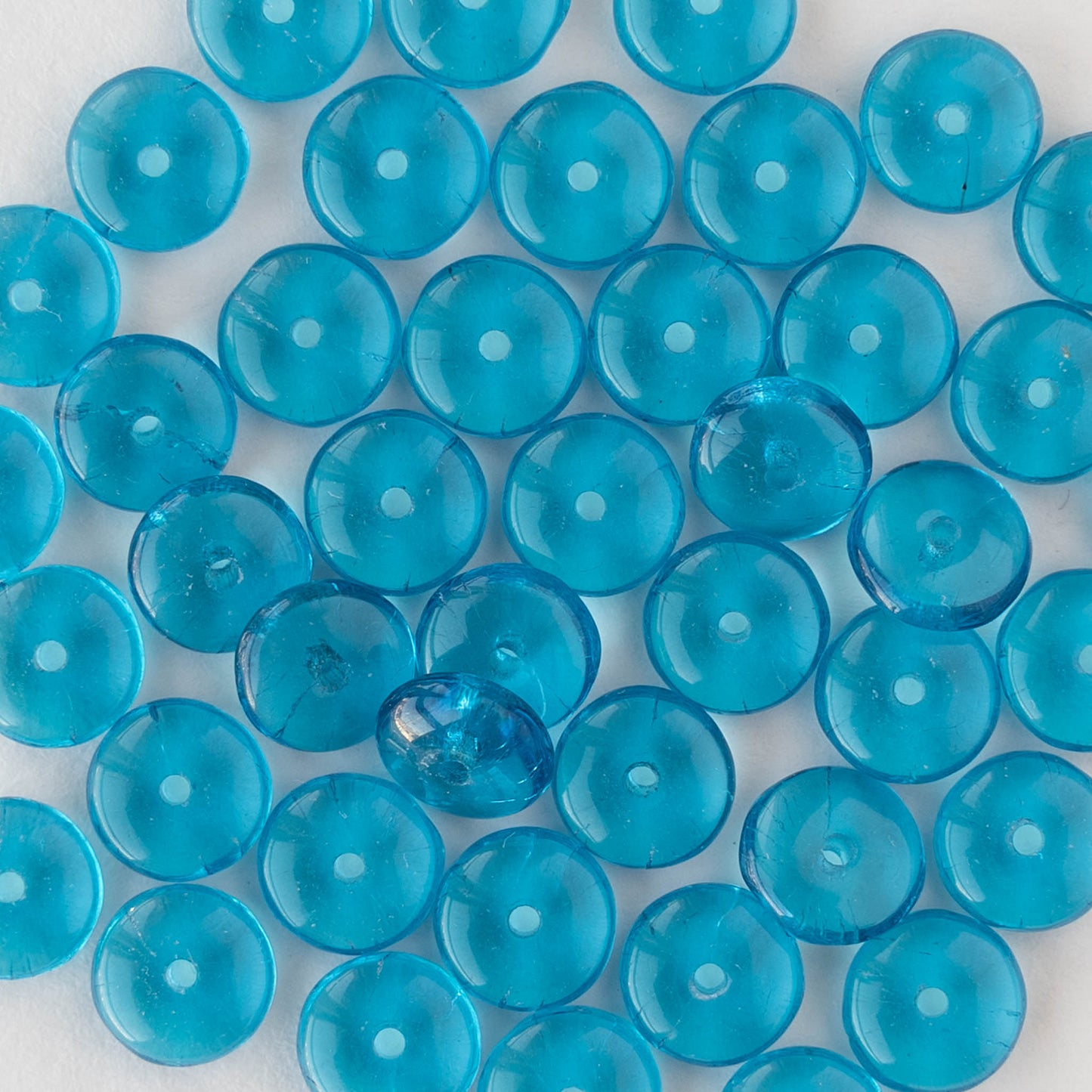 6mm Glass Rondelle Beads - Transparent Dark Aqua - 50 or 100 Beads