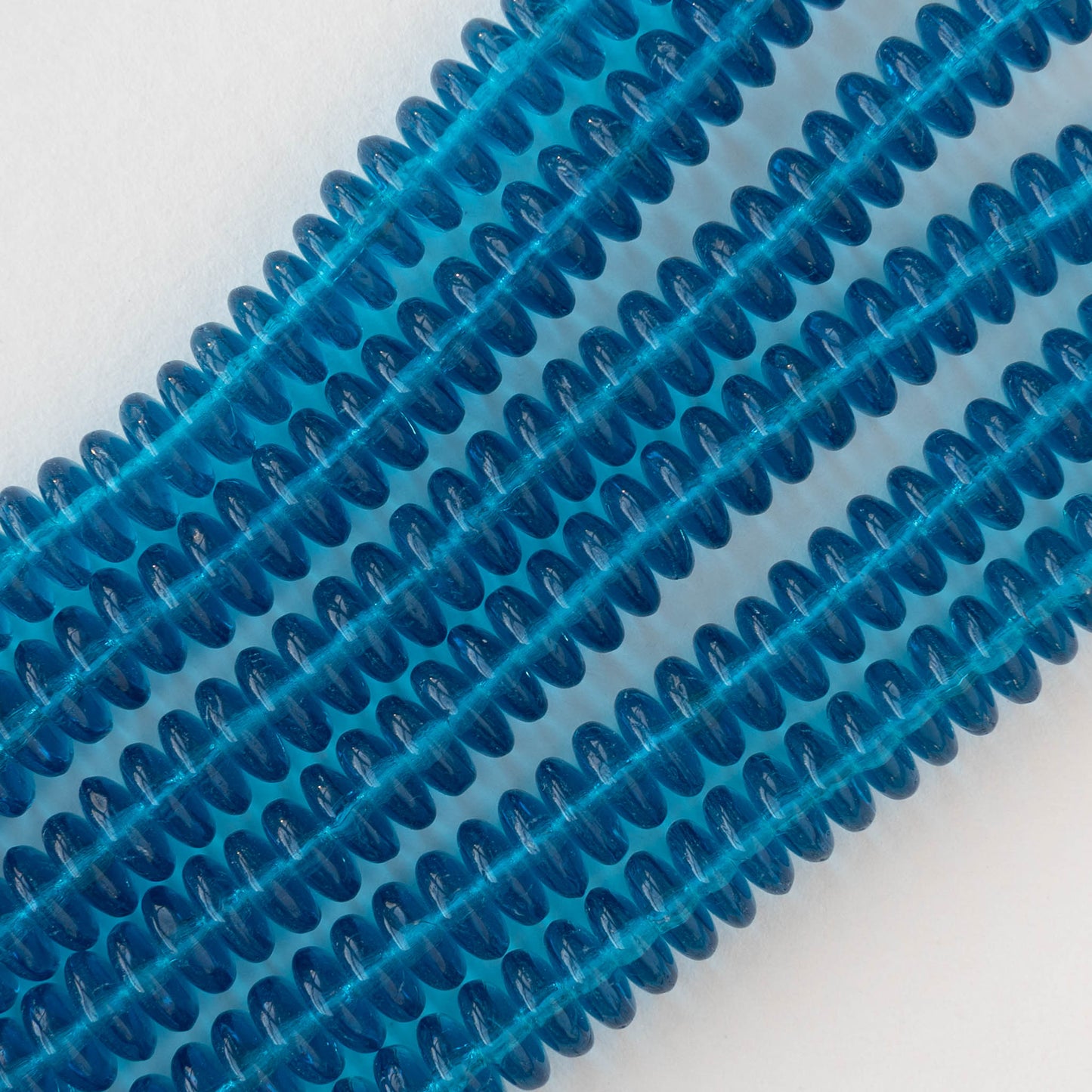 6mm Glass Rondelle Beads - Transparent Dark Aqua - 50 or 100 Beads