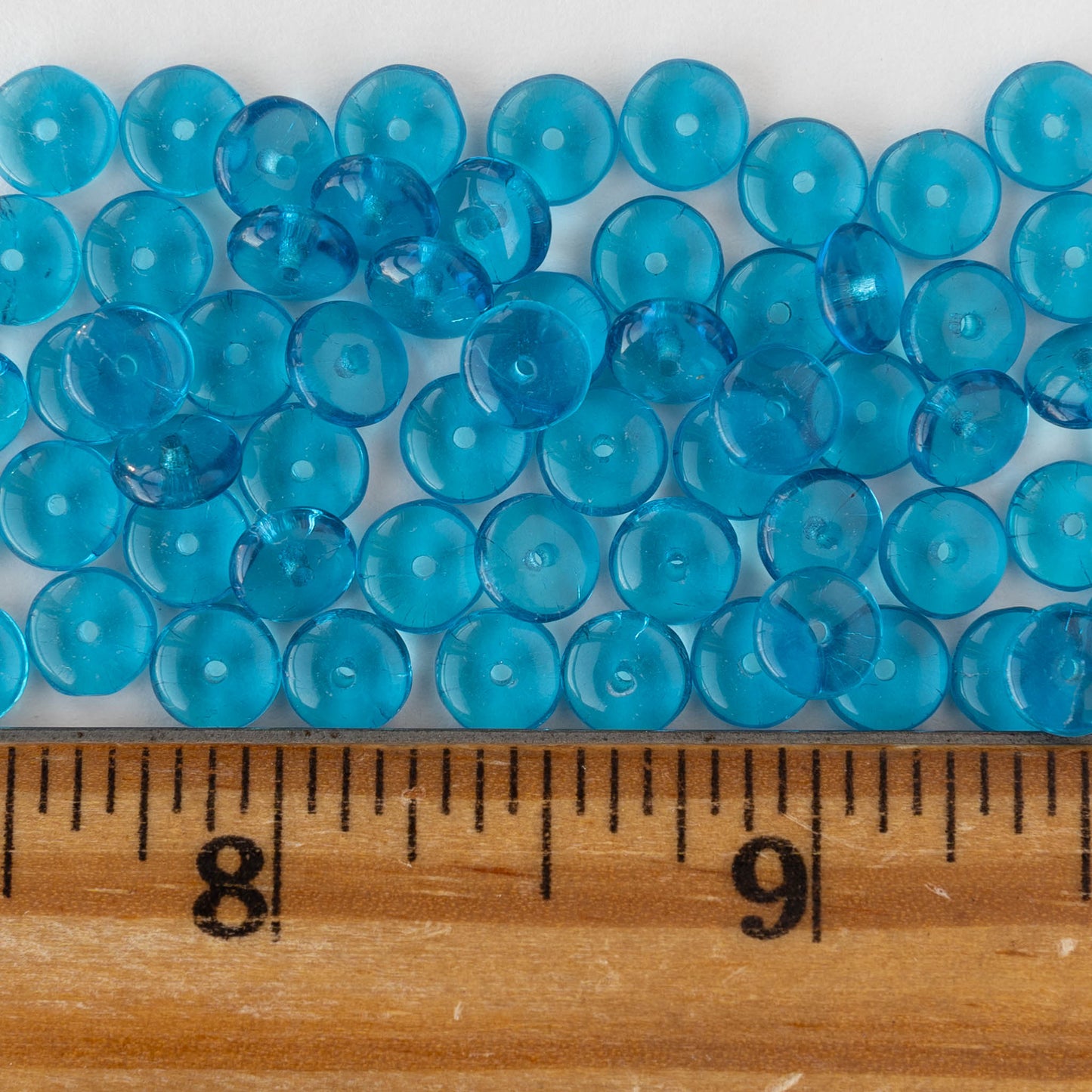 6mm Glass Rondelle Beads - Transparent Dark Aqua - 50 or 100 Beads