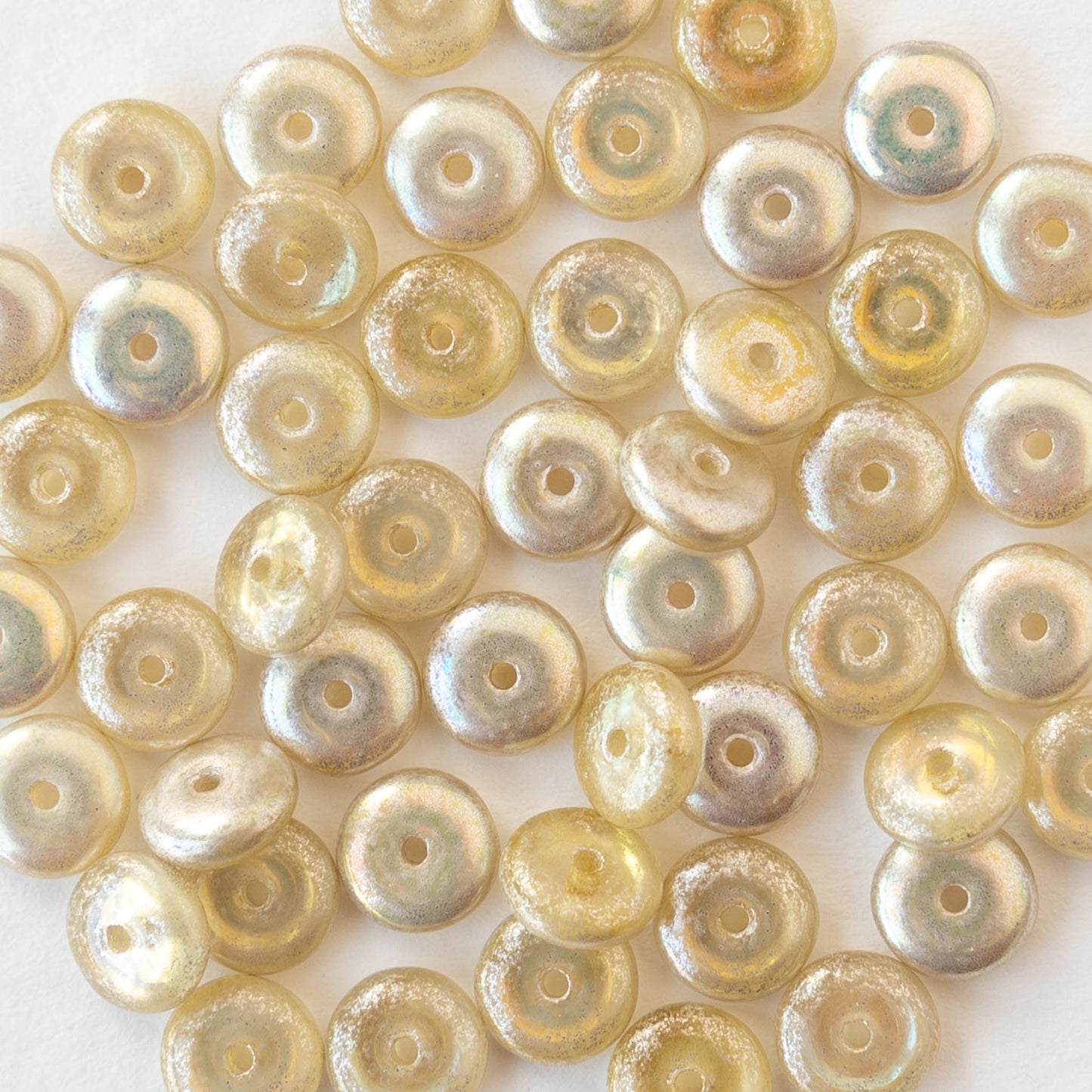 6mm Glass Rondelle Beads - Pale Yellow with a Luster Finish - 25 or 50 beads
