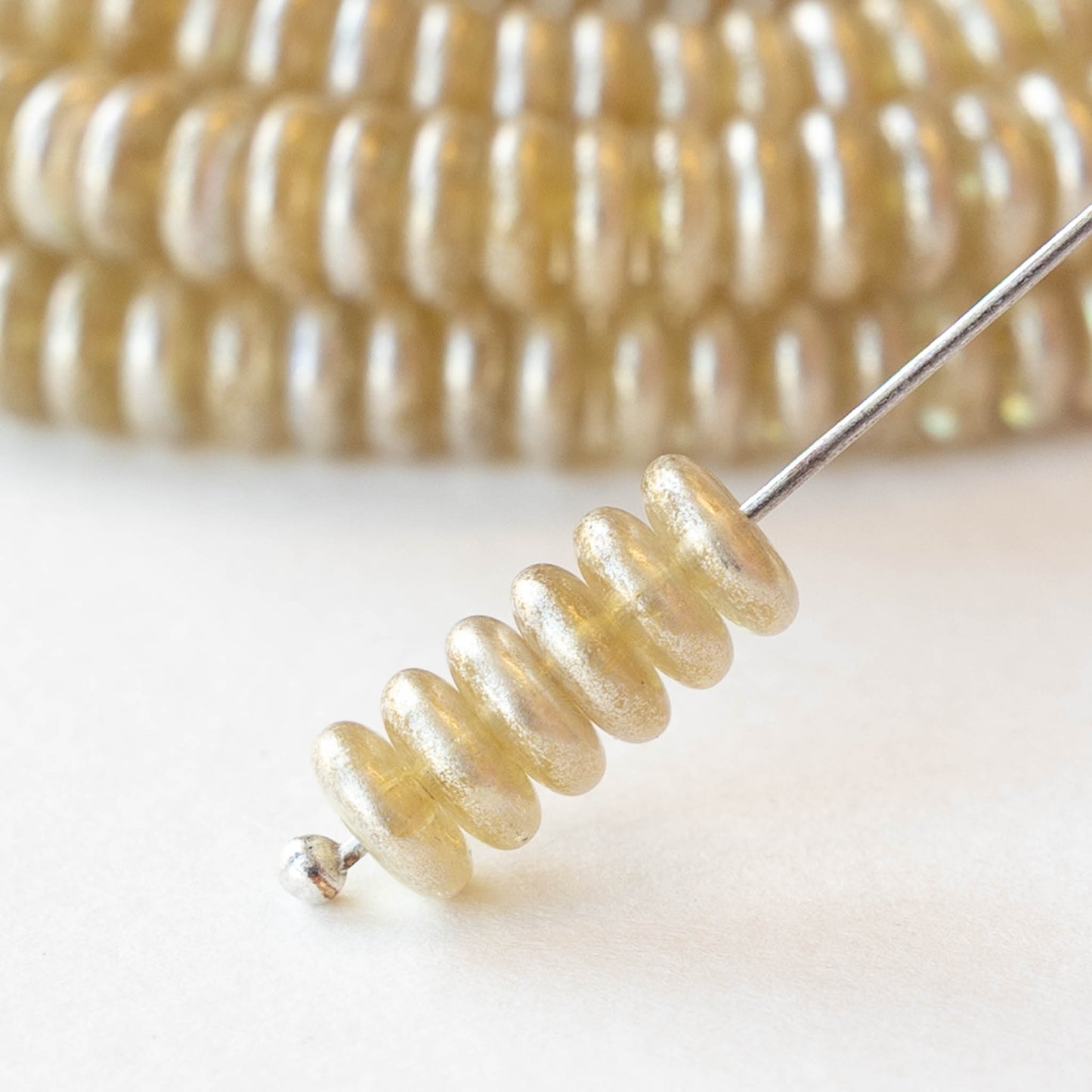 6mm Glass Rondelle Beads - Pale Yellow with a Luster Finish - 25 or 50 beads