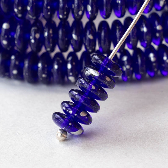 6mm Rondelle Beads - Cobalt Blue with Silver Dust - 50 Beads