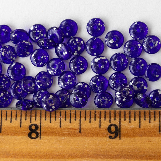 6mm Rondelle Beads - Cobalt Blue with Silver Dust - 50 Beads