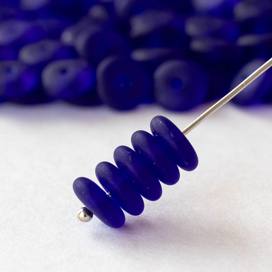 6mm Glass Rondelle Beads - Cobalt Blue Matte - 100 Beads
