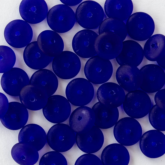 6mm Glass Rondelle Beads - Cobalt Blue Matte - 100 Beads