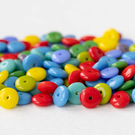 6mm Glass Rondelle Bead - Opaque Mix -  100 Beads