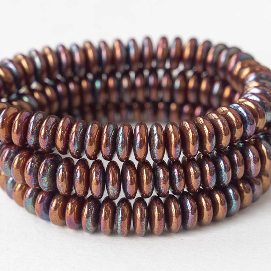 6mm Glass Rondelle - Dark Bronze Finish Opaque with Blue/Purple Patina - 50 beads