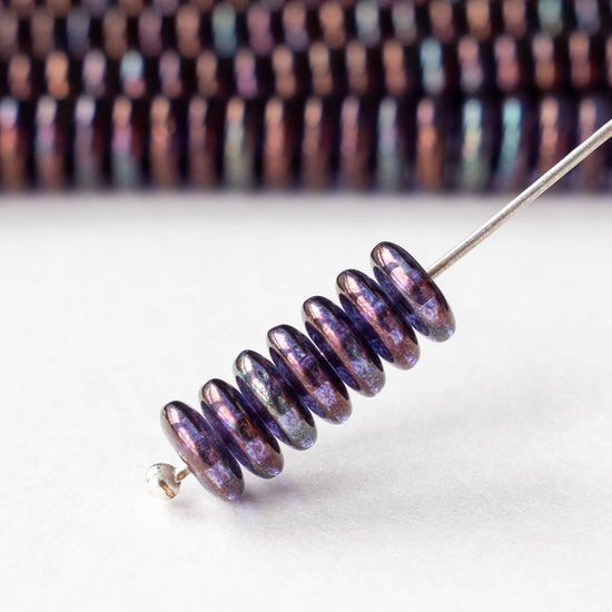 6mm Rondelle Beads - Dark Amethyst Luster - 100 Beads