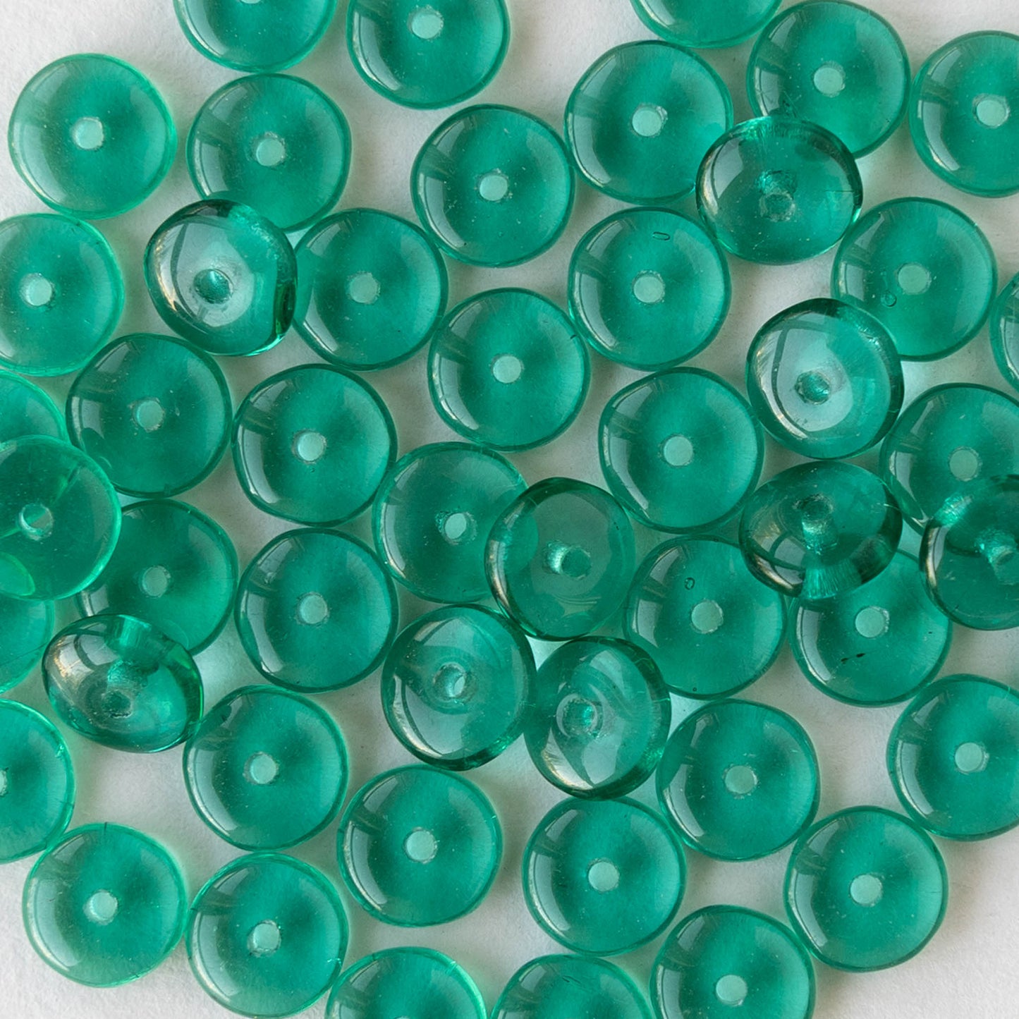 6mm Glass Rondelle Beads - Transparent Emerald - 50 or 100 Beads