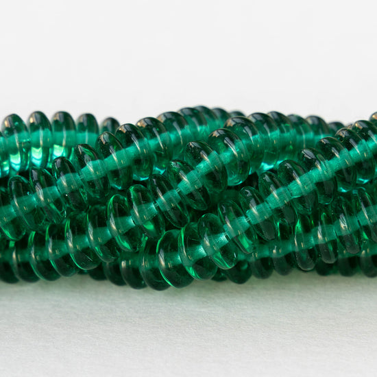 6mm Glass Rondelle Beads - Transparent Emerald - 50 or 100 Beads