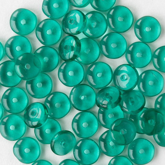 6mm Glass Rondelle Beads - Transparent Emerald - 50 or 100 Beads