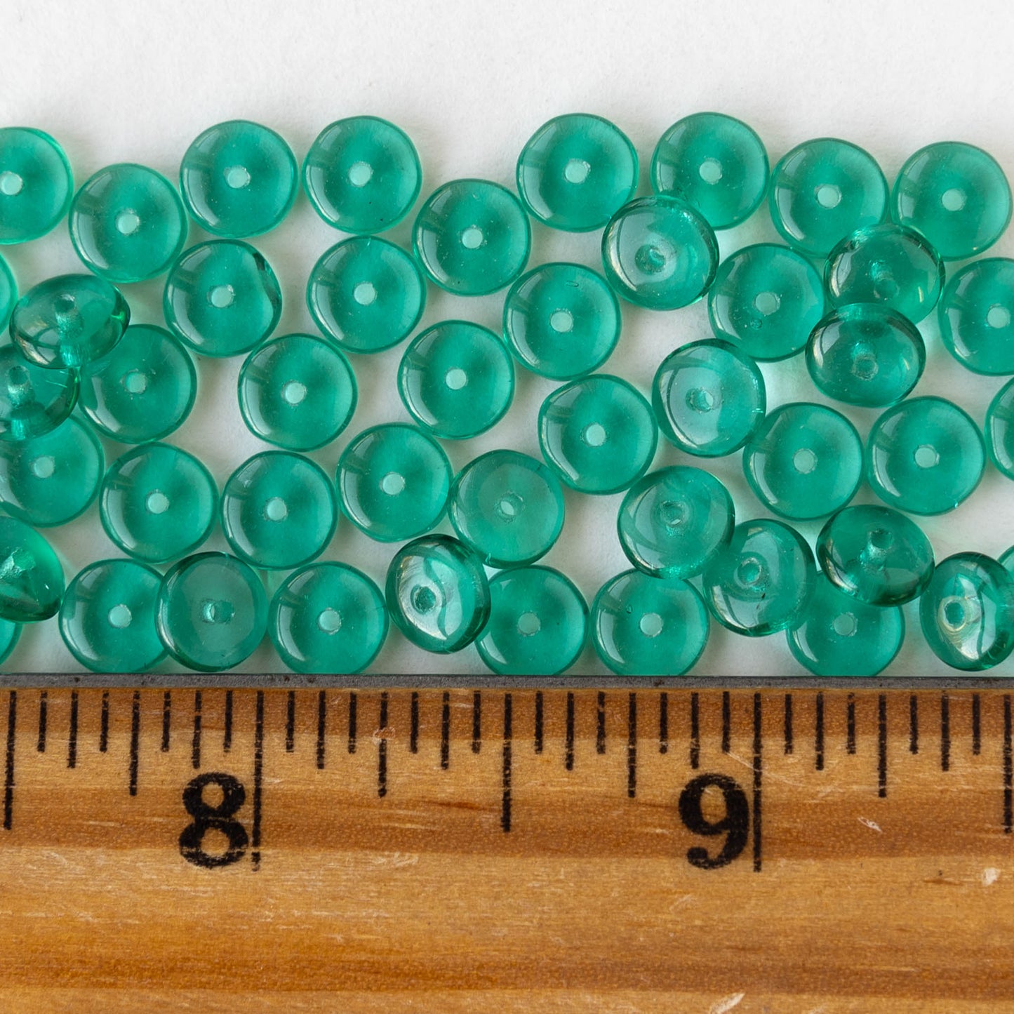 6mm Glass Rondelle Beads - Transparent Emerald - 50 or 100 Beads