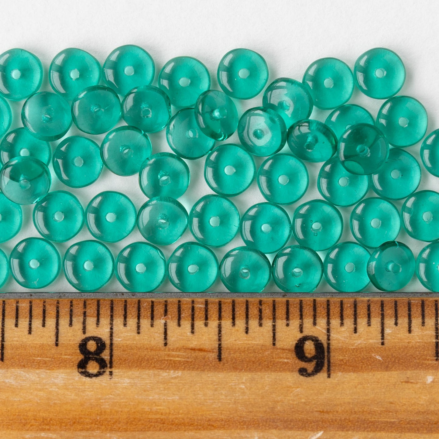 6mm Glass Rondelle Beads - Transparent Emerald - 50 or 100 Beads