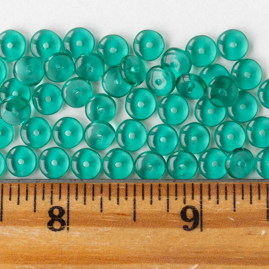 6mm Glass Rondelle Beads - Transparent Emerald - 50 or 100 Beads