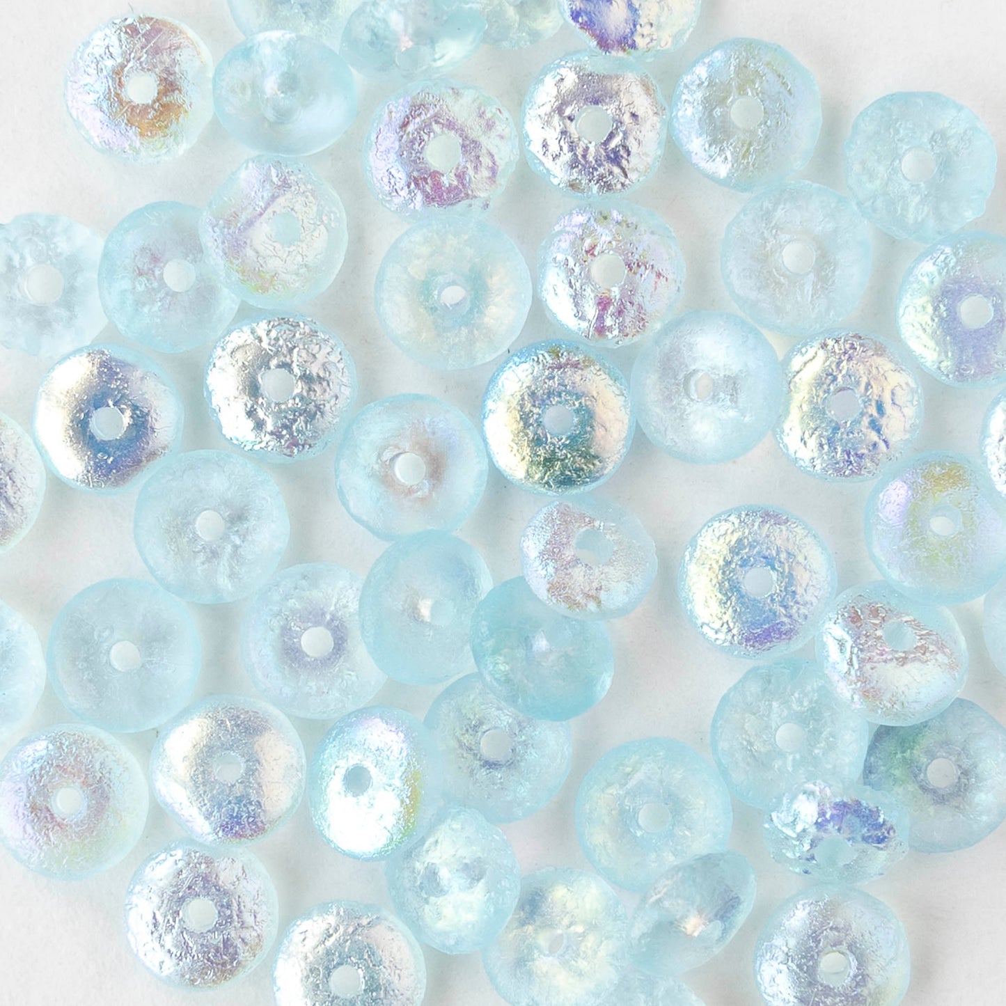 6mm Glass Rondelle Beads - Etched Light Blue AB - 25 or 50 beads