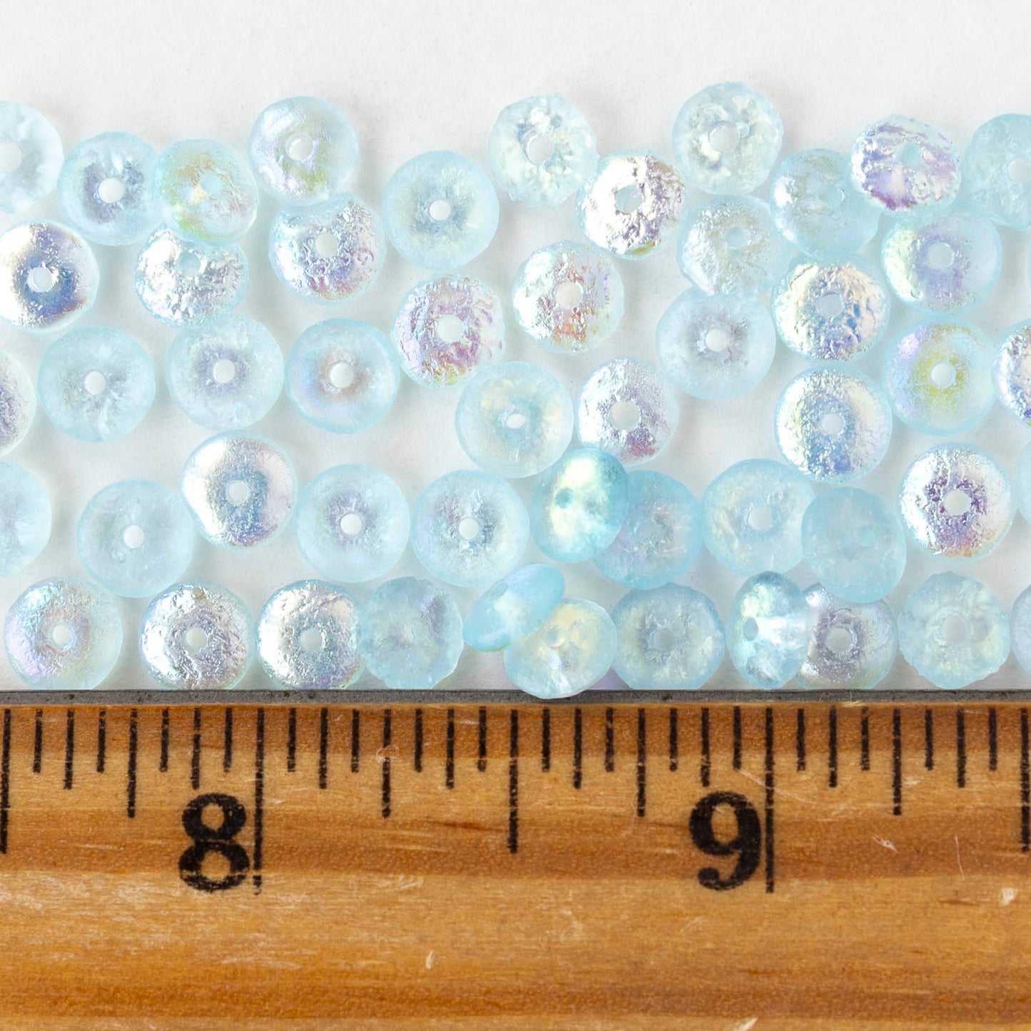 6mm Glass Rondelle Beads - Etched Light Blue AB - 25 or 50 beads
