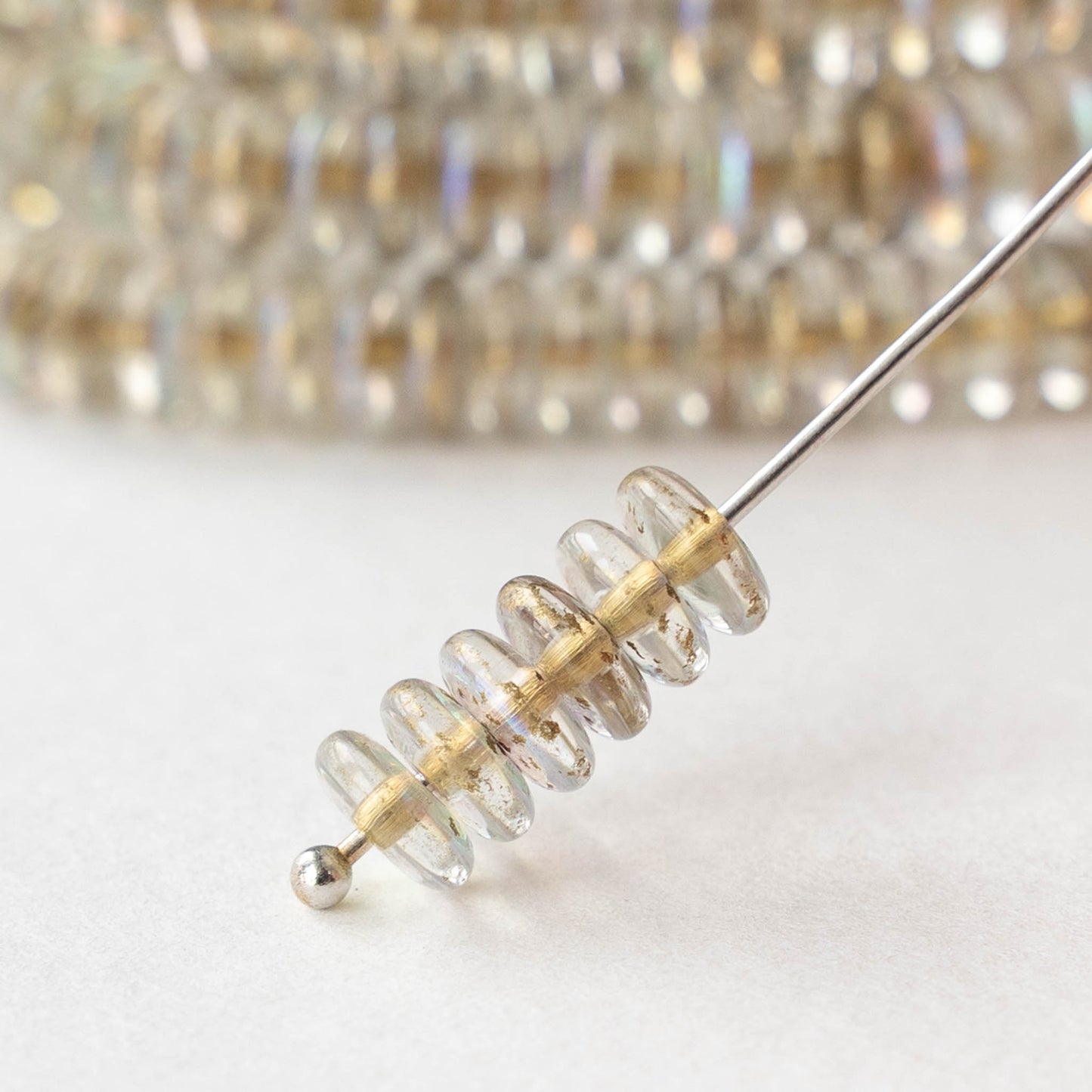 6mm Rondelle Beads - Gold Lined Crystal AB - 50 beads