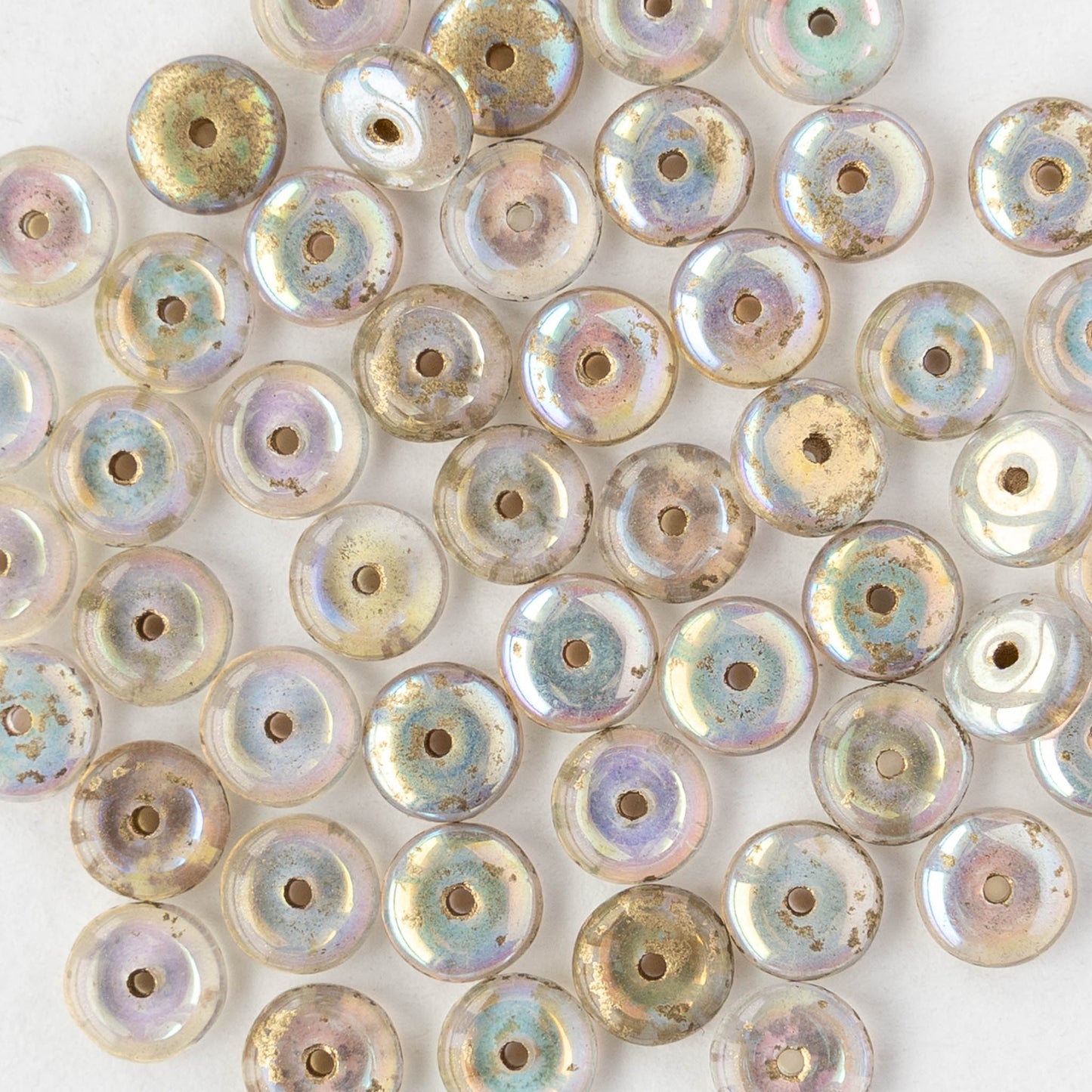 6mm Rondelle Beads - Gold Lined Crystal AB - 50 beads