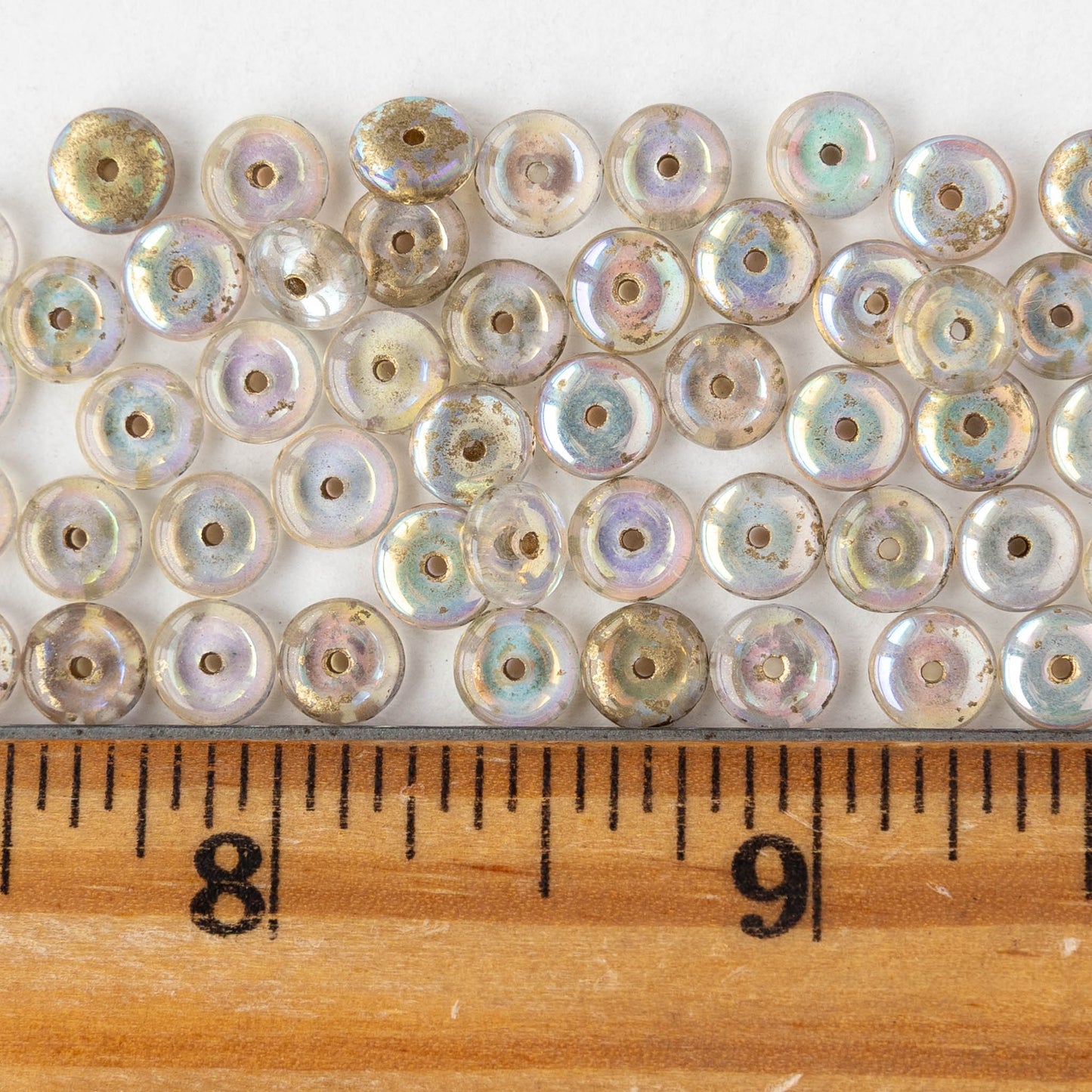 6mm Rondelle Beads - Gold Lined Crystal AB - 50 beads