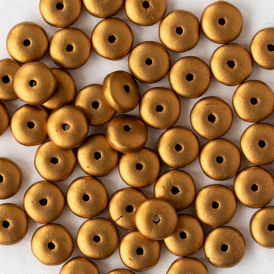 6mm Rondelle Beads - Metallic Antique Gold Matte - 100