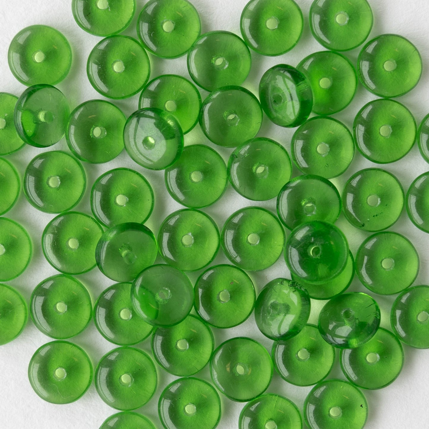 6mm Glass Rondelle Beads - Transparent Green - 50 or 100 Beads