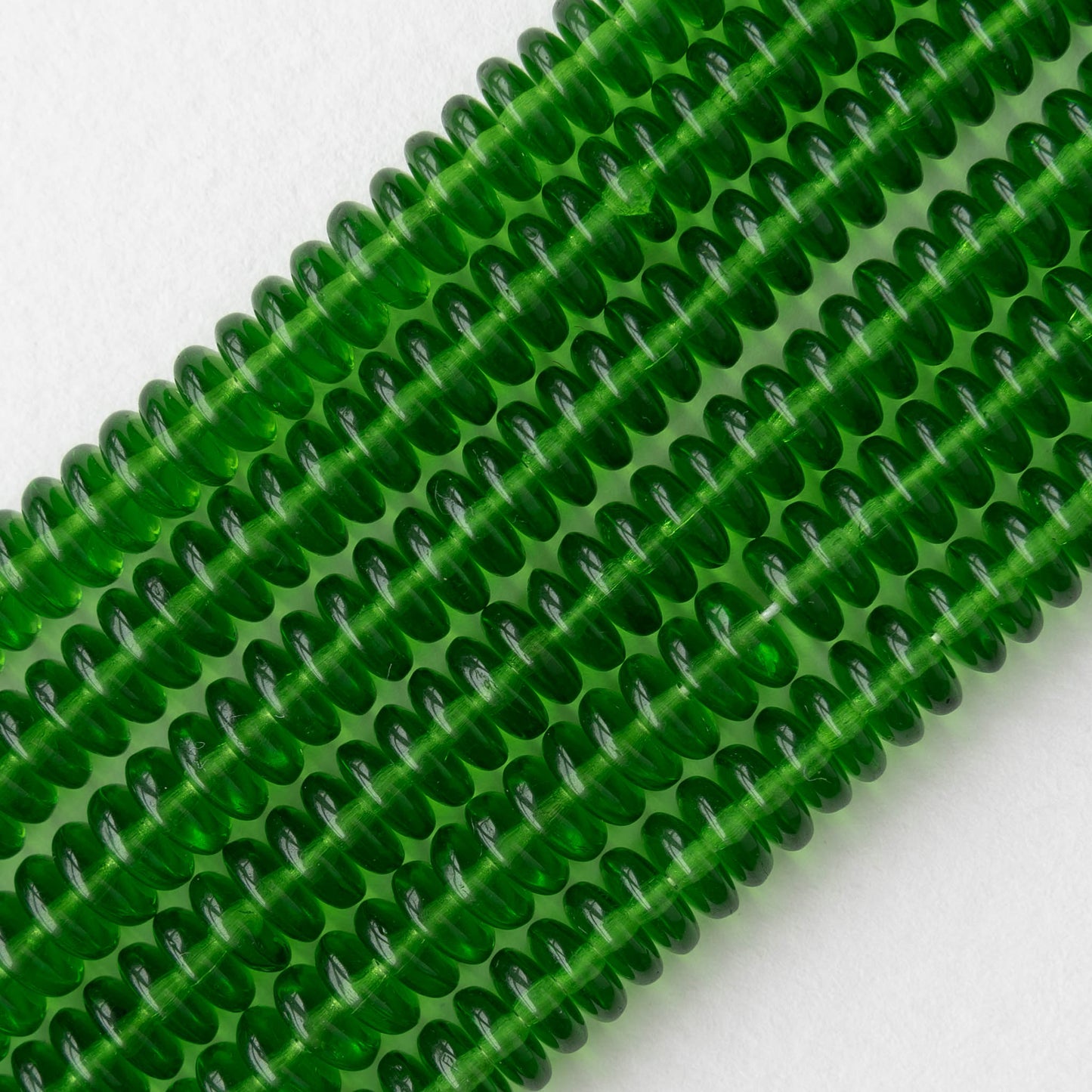 6mm Glass Rondelle Beads - Transparent Green - 50 or 100 Beads