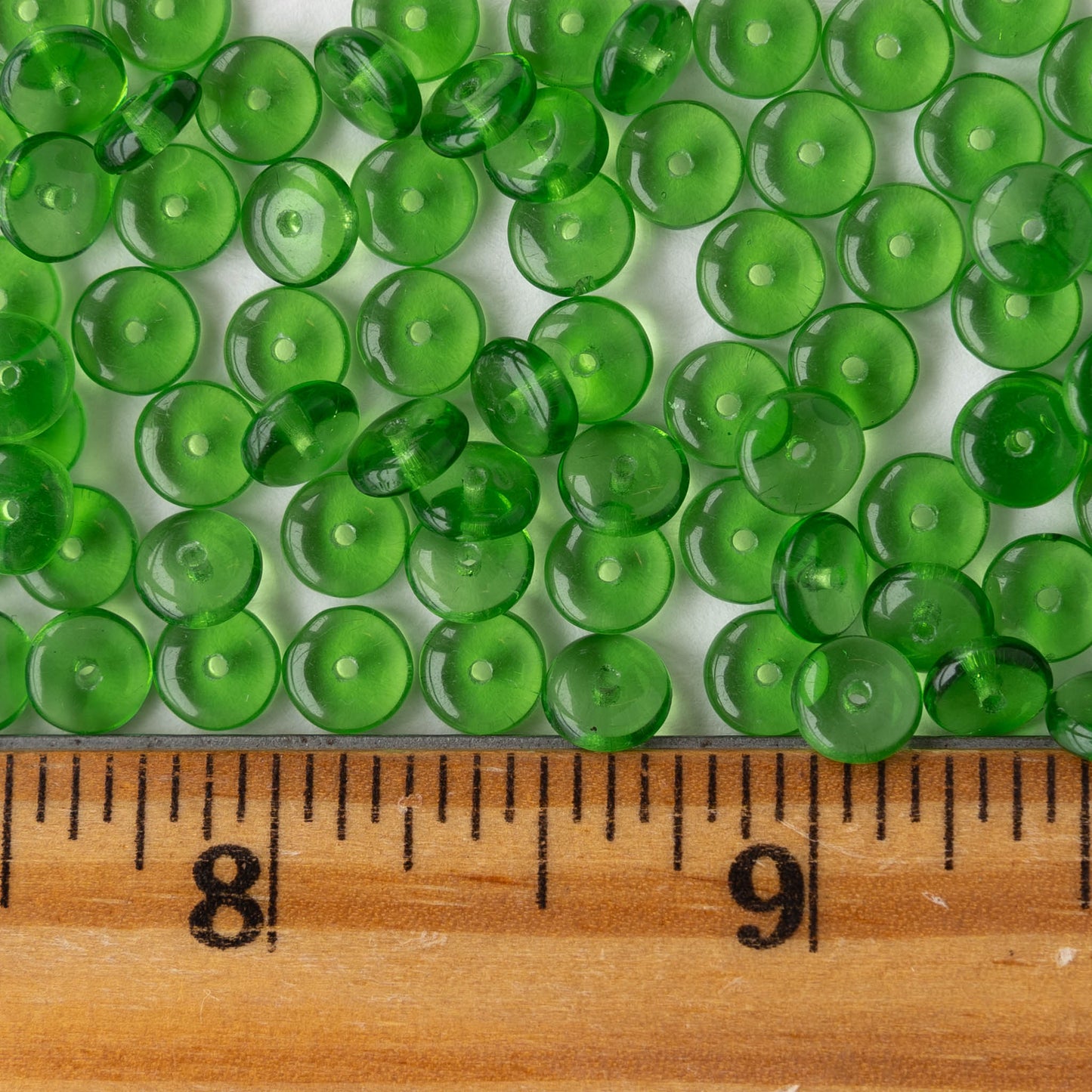 6mm Glass Rondelle Beads - Transparent Green - 50 or 100 Beads