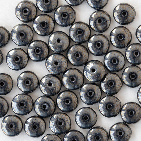 6mm Glass Rondelle Beads - Gun Metal - 50 beads