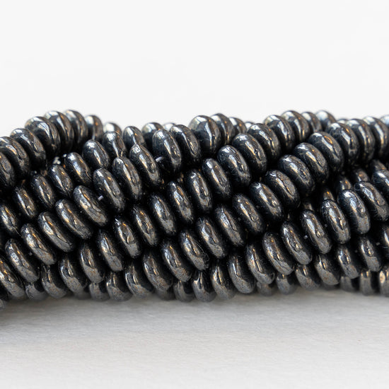 6mm Glass Rondelle Beads - Gun Metal - 50 beads