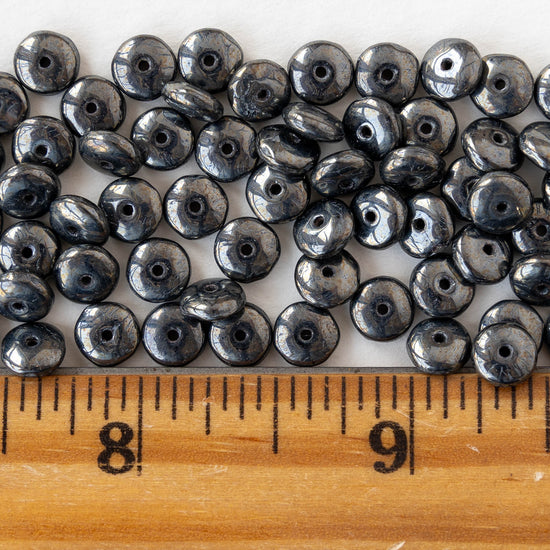 6mm Glass Rondelle Beads - Gun Metal - 50 beads