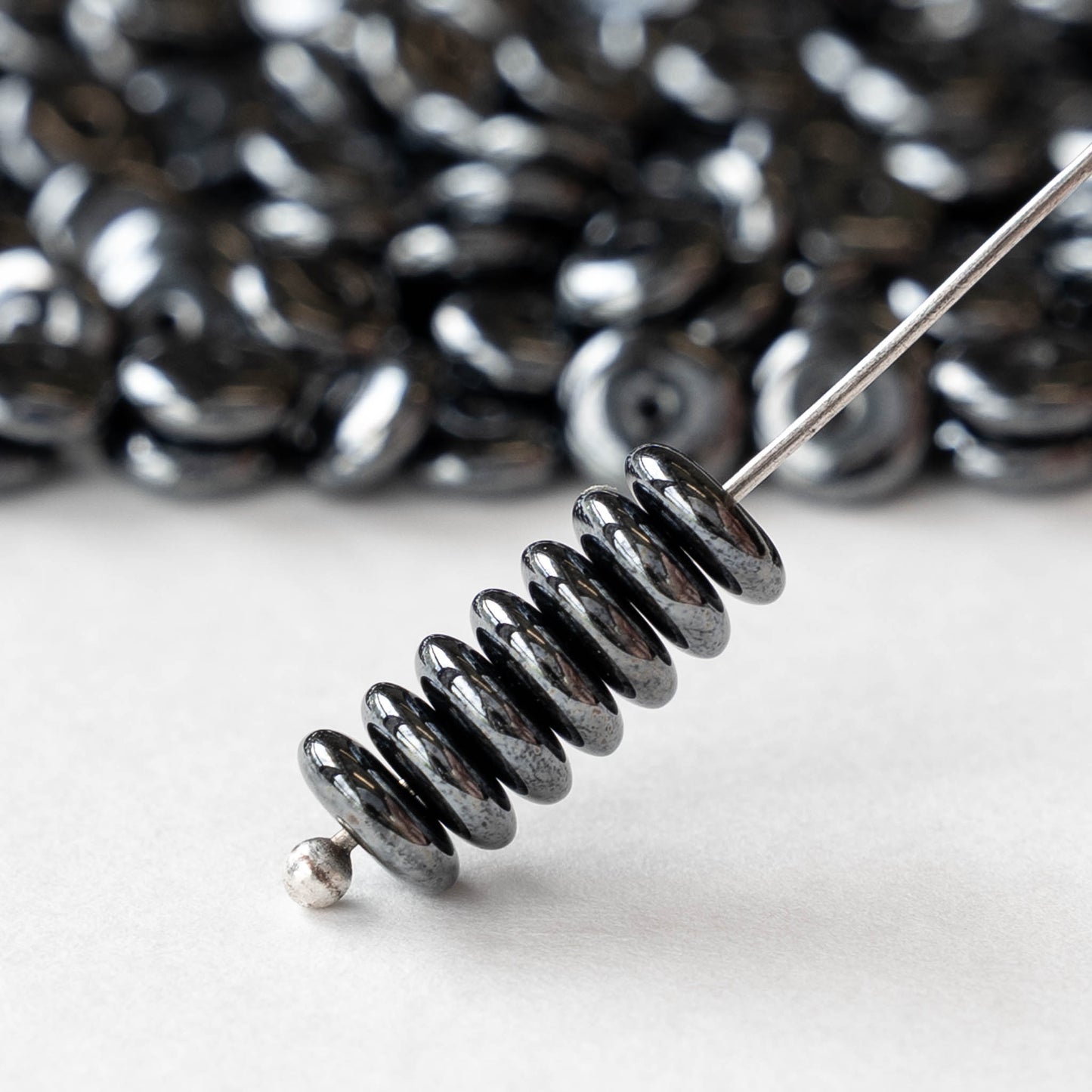 6mm Glass Rondelle Beads - Hematite - 100 Beads