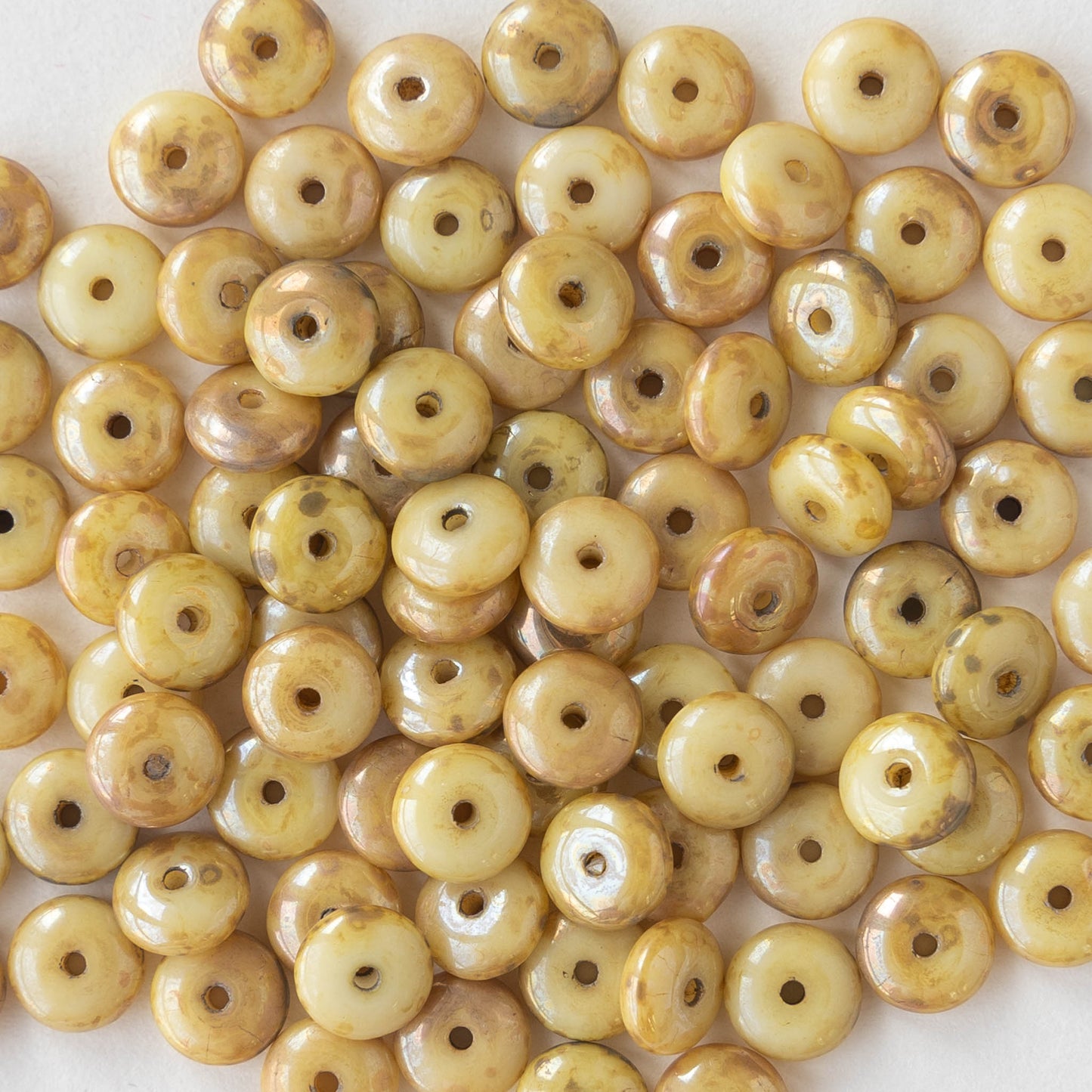 6mm Rondelle Beads - Opaque Ivory Picasso - 50 Beads