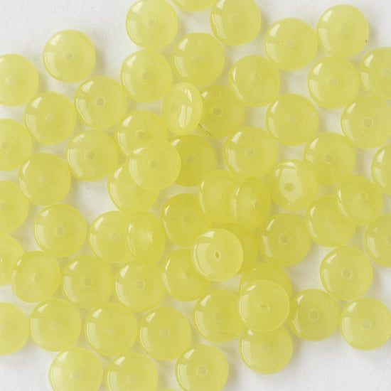 6mm Rondelle Beads - Opaline Lemon Yellow - 50 Beads