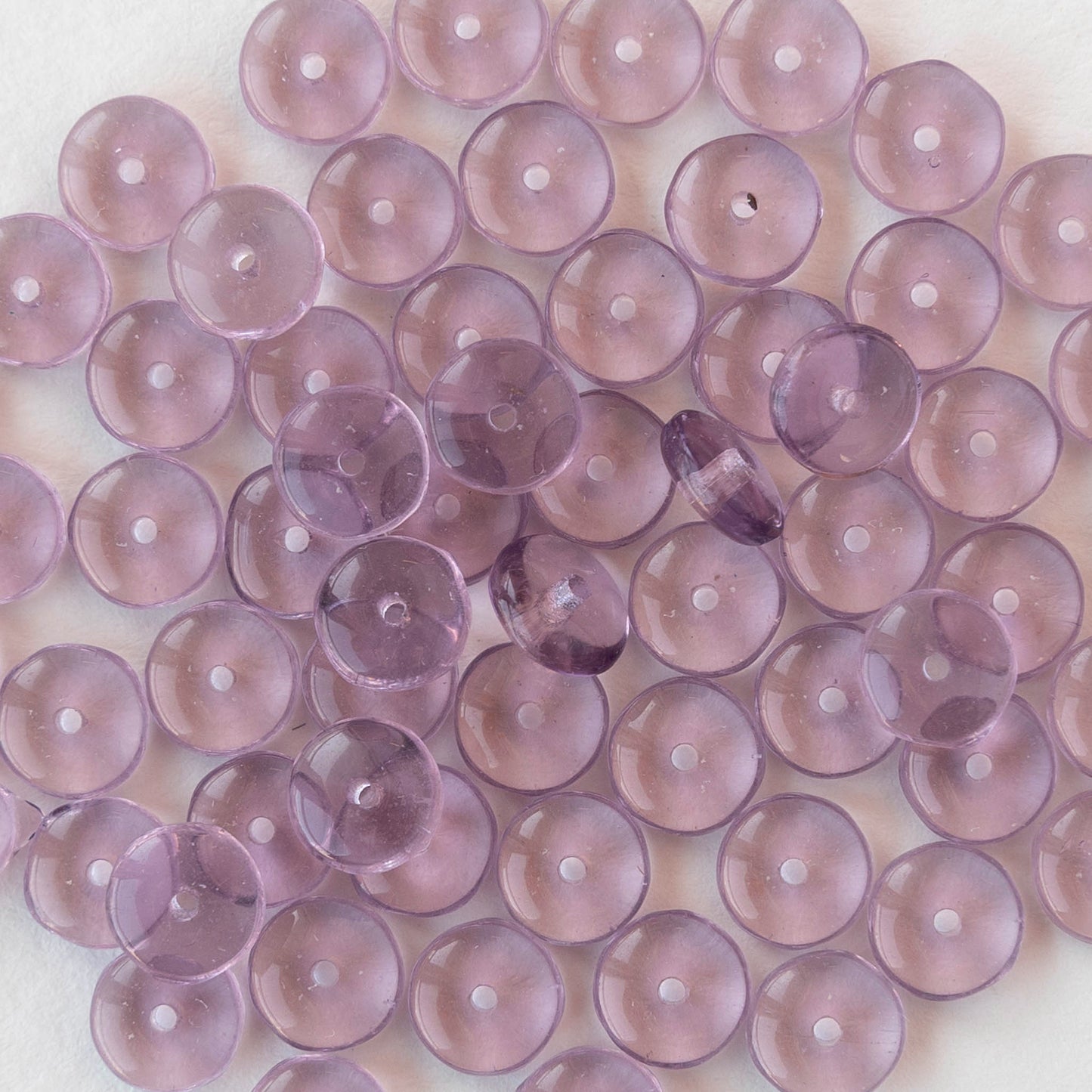 6mm Rondelle Beads - Transparent Light Amethyst Purple - 100 Beads