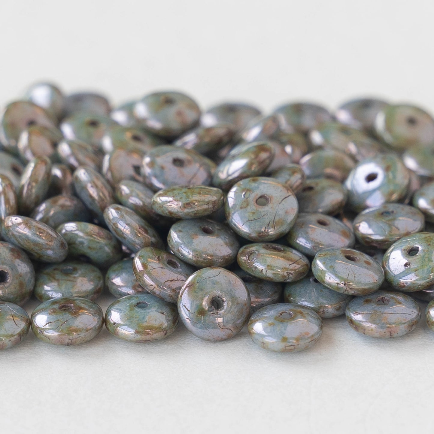 6mm Glass Rondelle Beads - Light Blue Picasso - 120 Beads