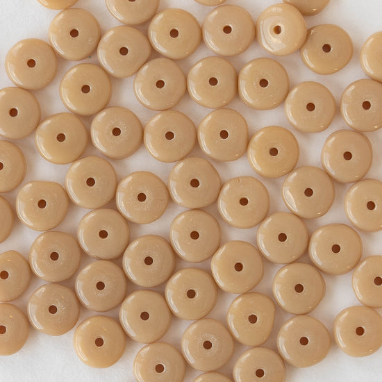 Load image into Gallery viewer, 6mm Glass Rondelle Beads - Opaque Beige - 100 Beads
