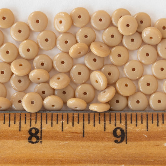 6mm Glass Rondelle Beads - Opaque Beige - 100 Beads