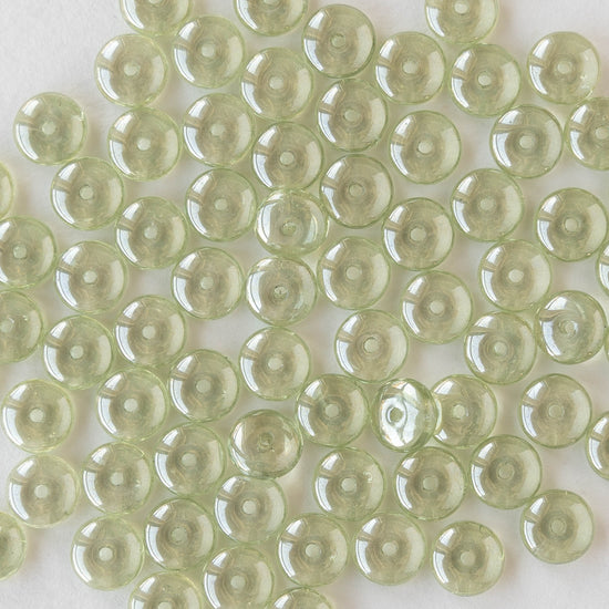 6mm Rondelle Beads - Celadon Green Luster -  100 Beads