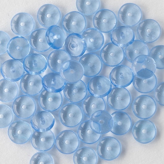 6mm Rondelle Beads -Transparent Light Blue - 50 or 100 Beads