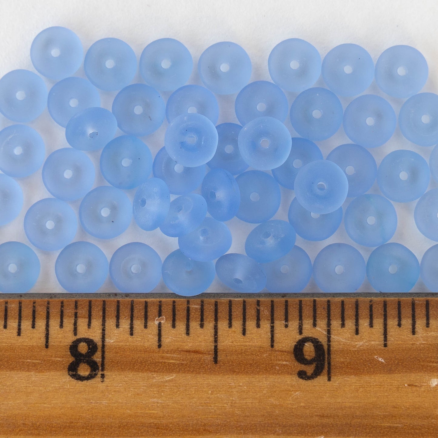 6mm Glass Rondelle Beads - Sky Blue Matte - 100 Beads