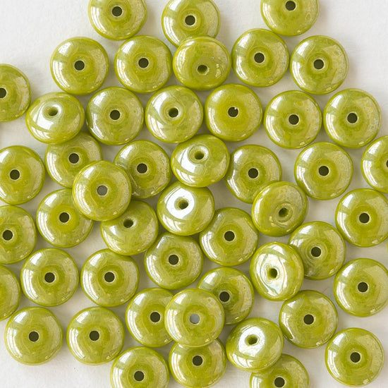 6mm Glass Rondelle - Lime Green Luster  - 50 beads