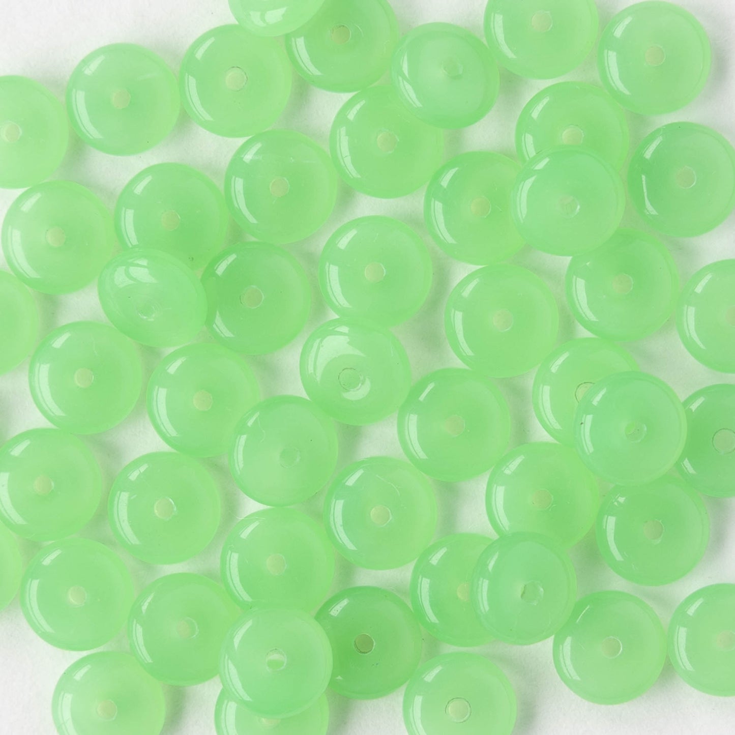 6mm Glass Rondelle Beads - Lime Green Opaline - 50 or 100 Beads