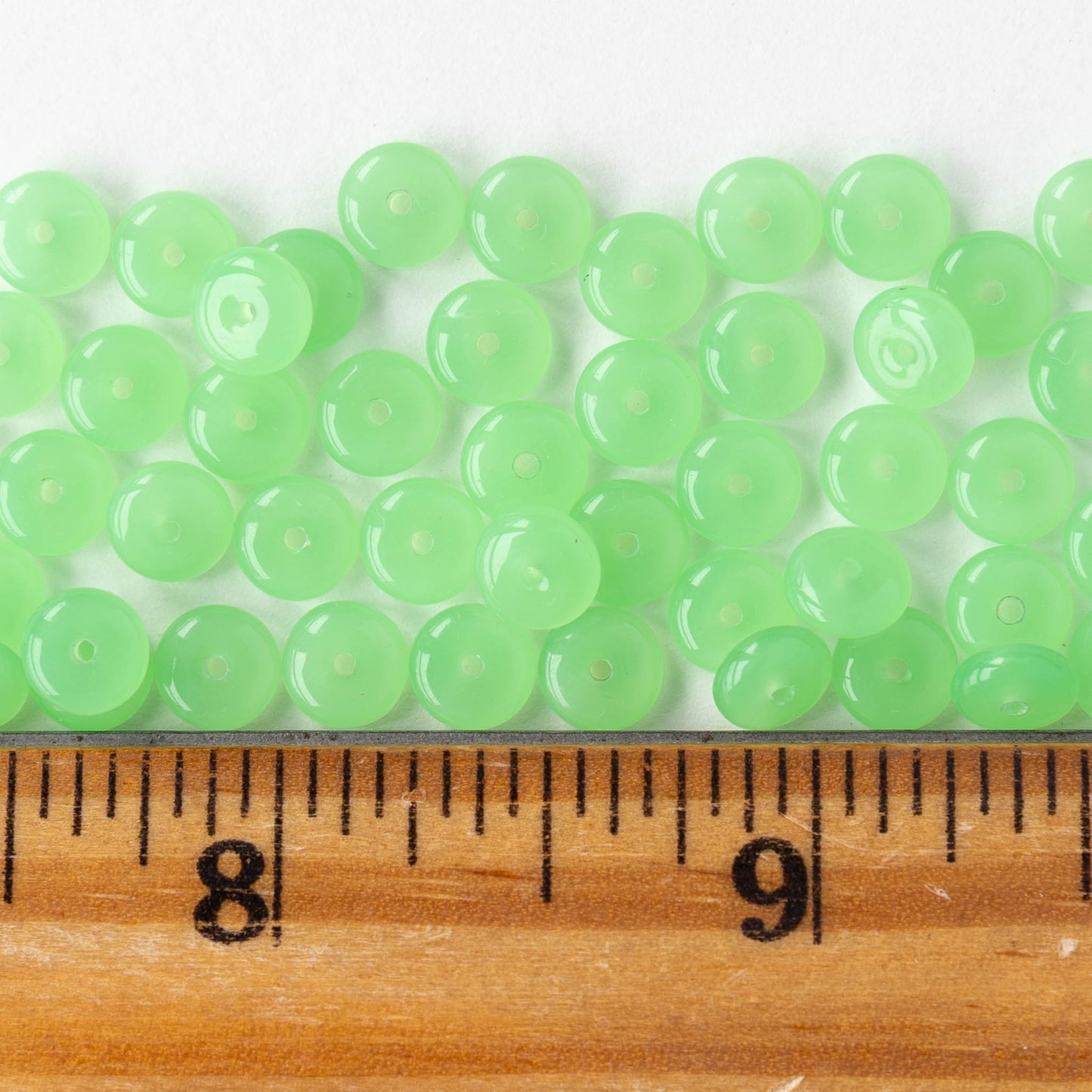 6mm Glass Rondelle Beads - Lime Green Opaline - 50 or 100 Beads