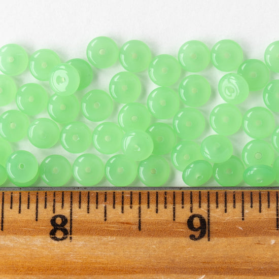 6mm Glass Rondelle Beads - Lime Green Opaline - 50 or 100 Beads