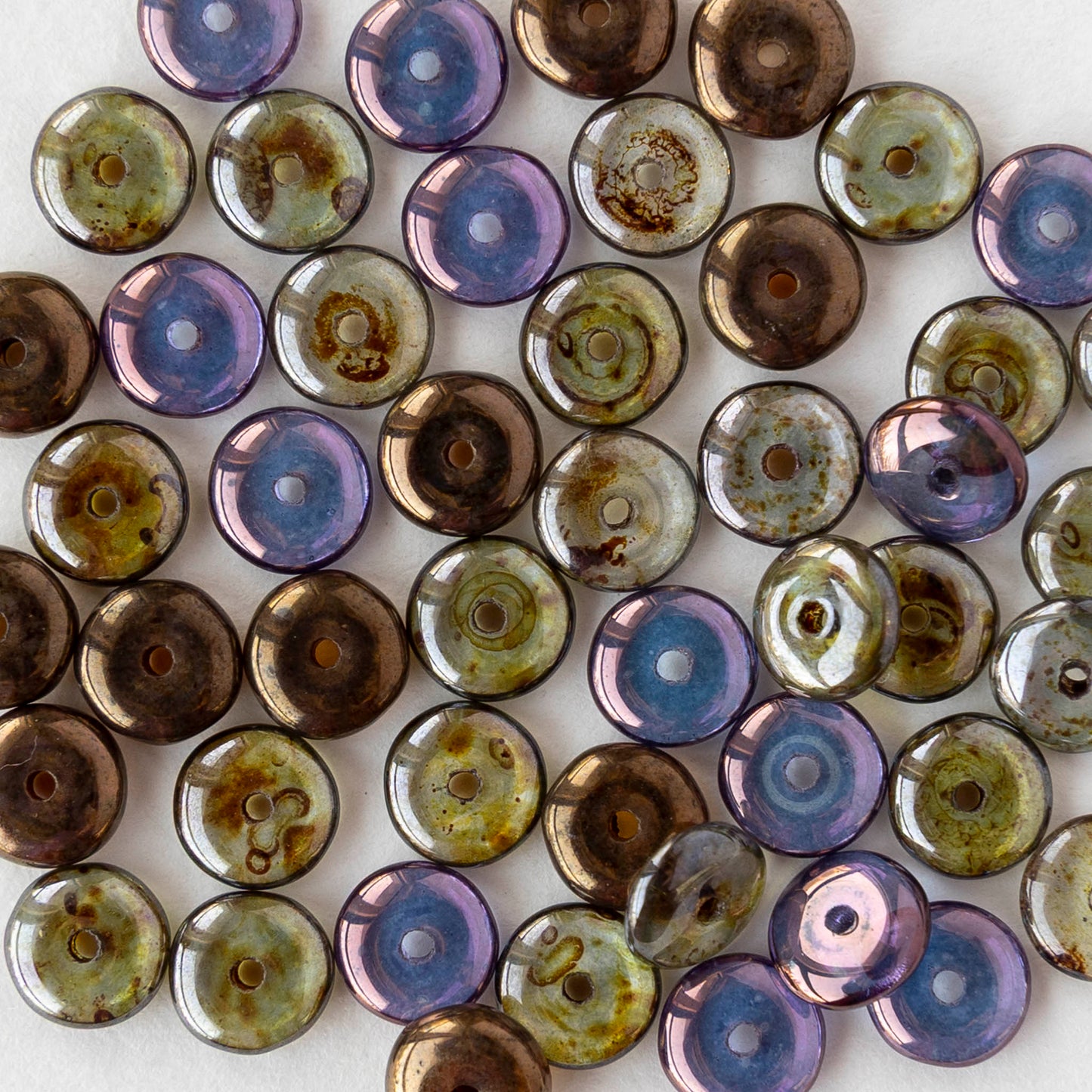 6mm Glass Rondelle Beads - Metallic Picasso Mix - 50 or 100 Beads