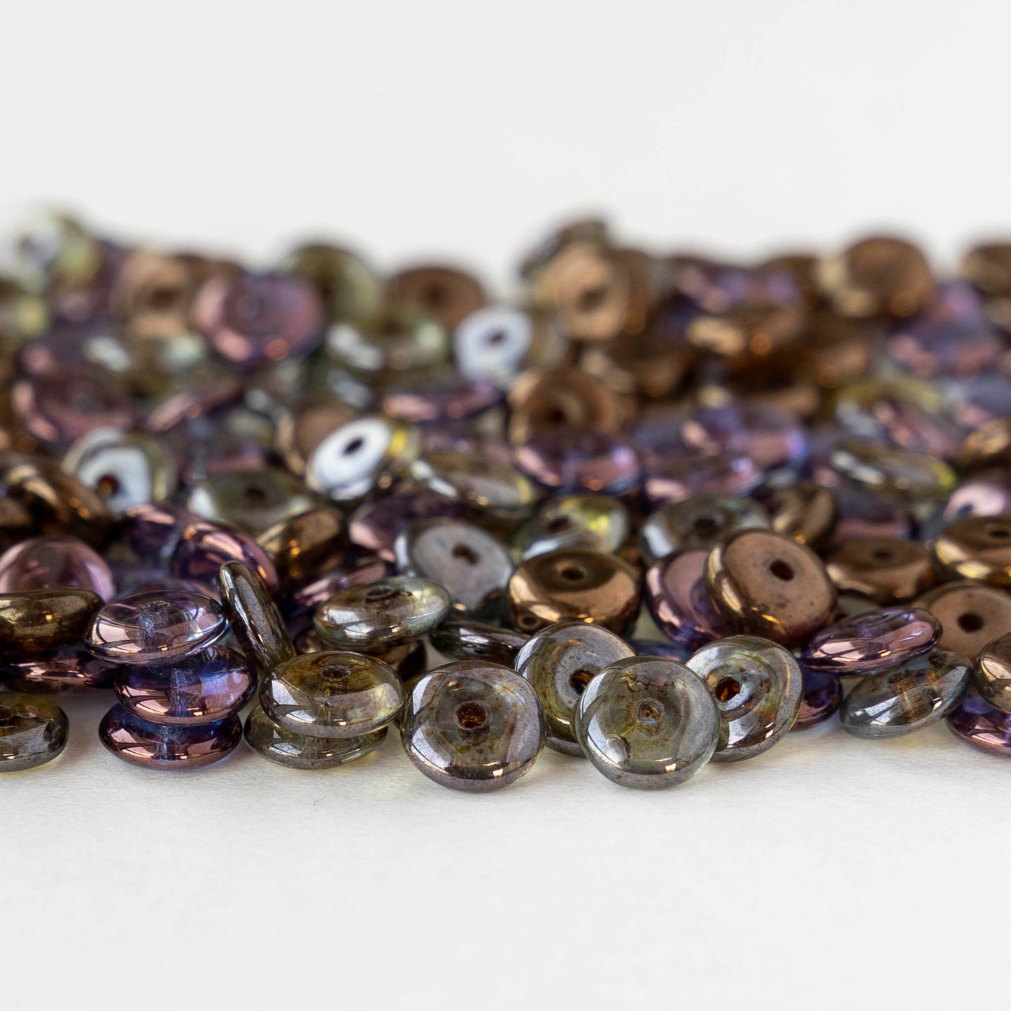 6mm Glass Rondelle Beads - Metallic Picasso Mix - 50 or 100 Beads