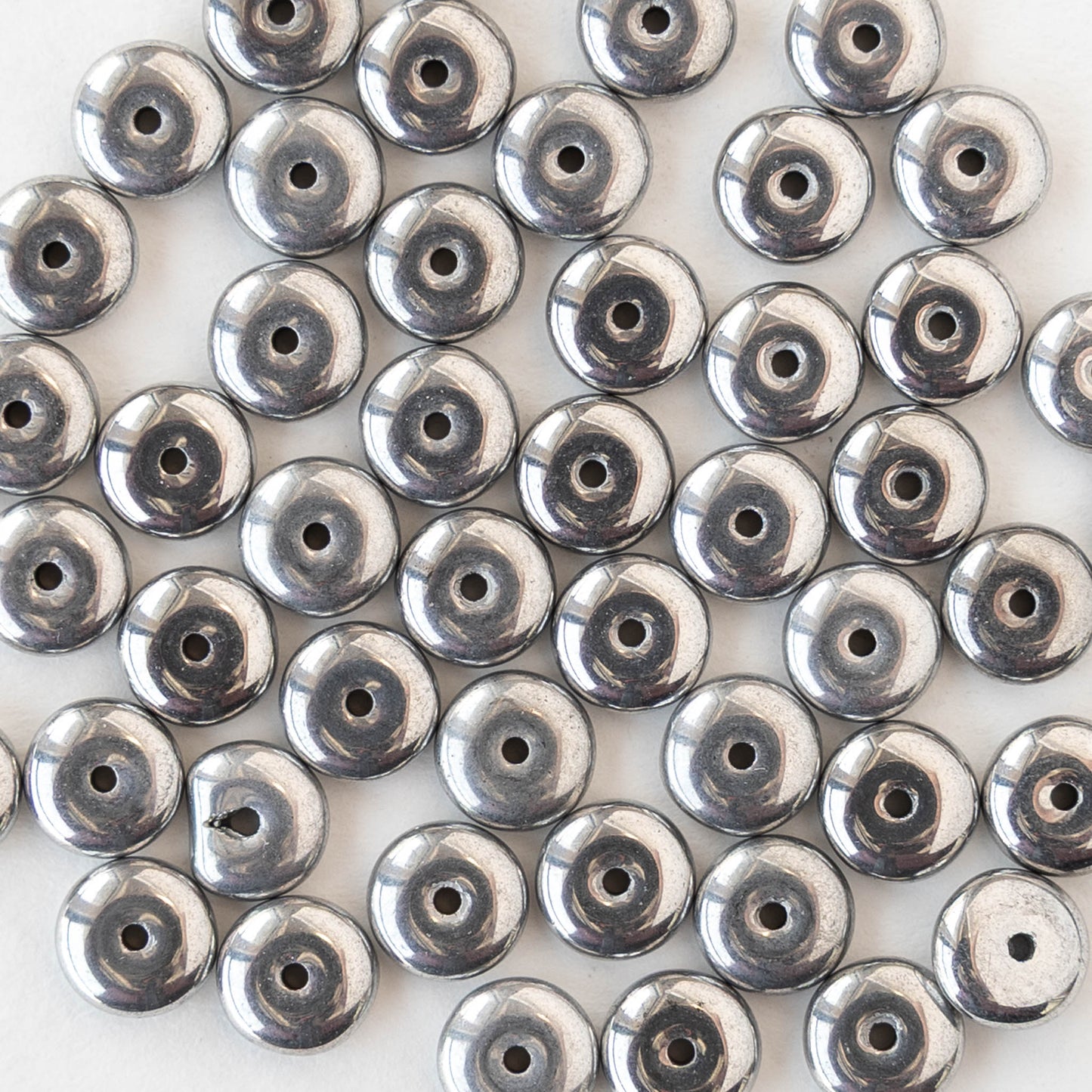 6mm Glass Rondelle Beads - Metallic Silver - 50 Beads