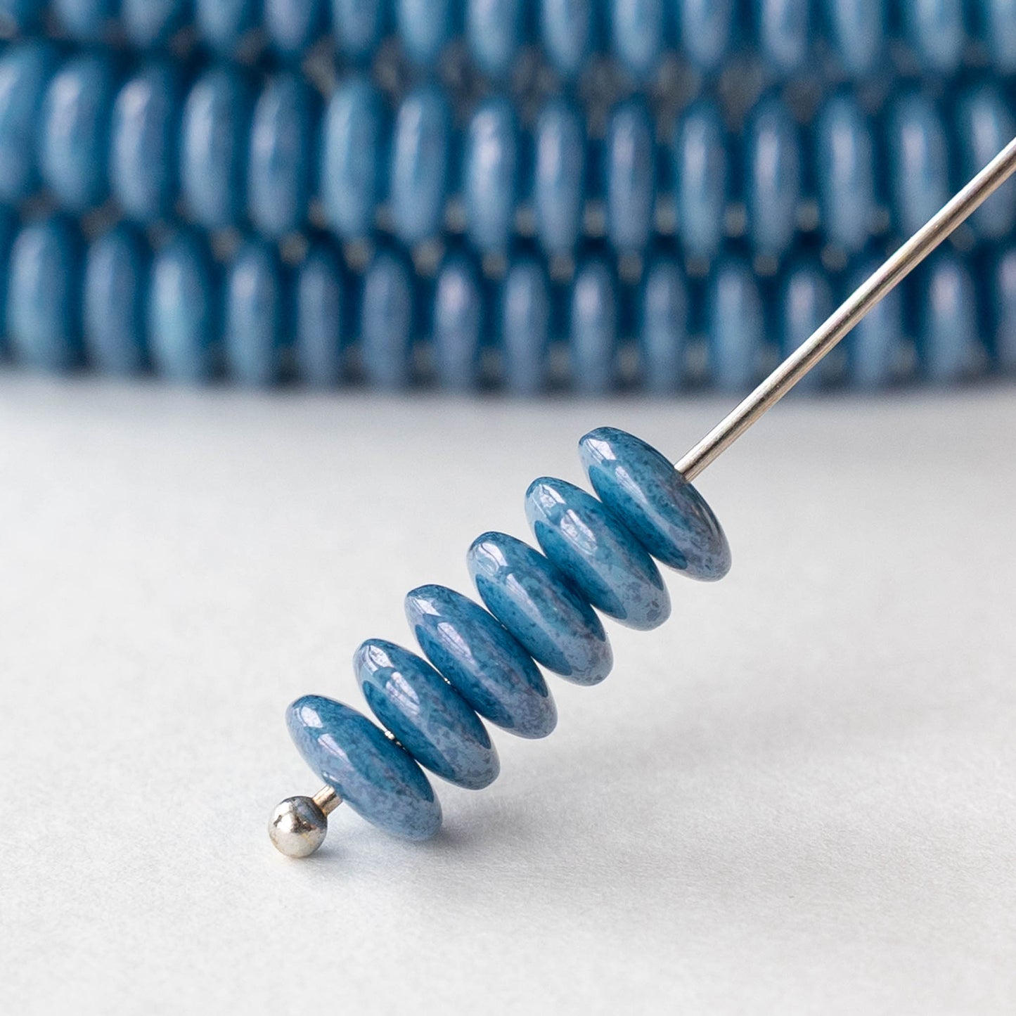 6mm Rondelle Beads - Speckled Slate Blue  - 25 or 50 beads