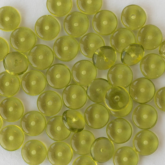 6mm Glass Rondelle Beads - Olivine - 100 Beads