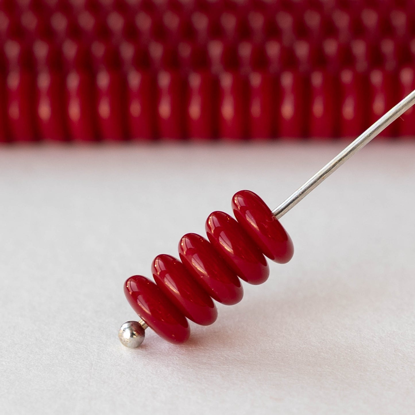 6mm Rondelle Beads - Opaque Red - 50 or 100 Beads